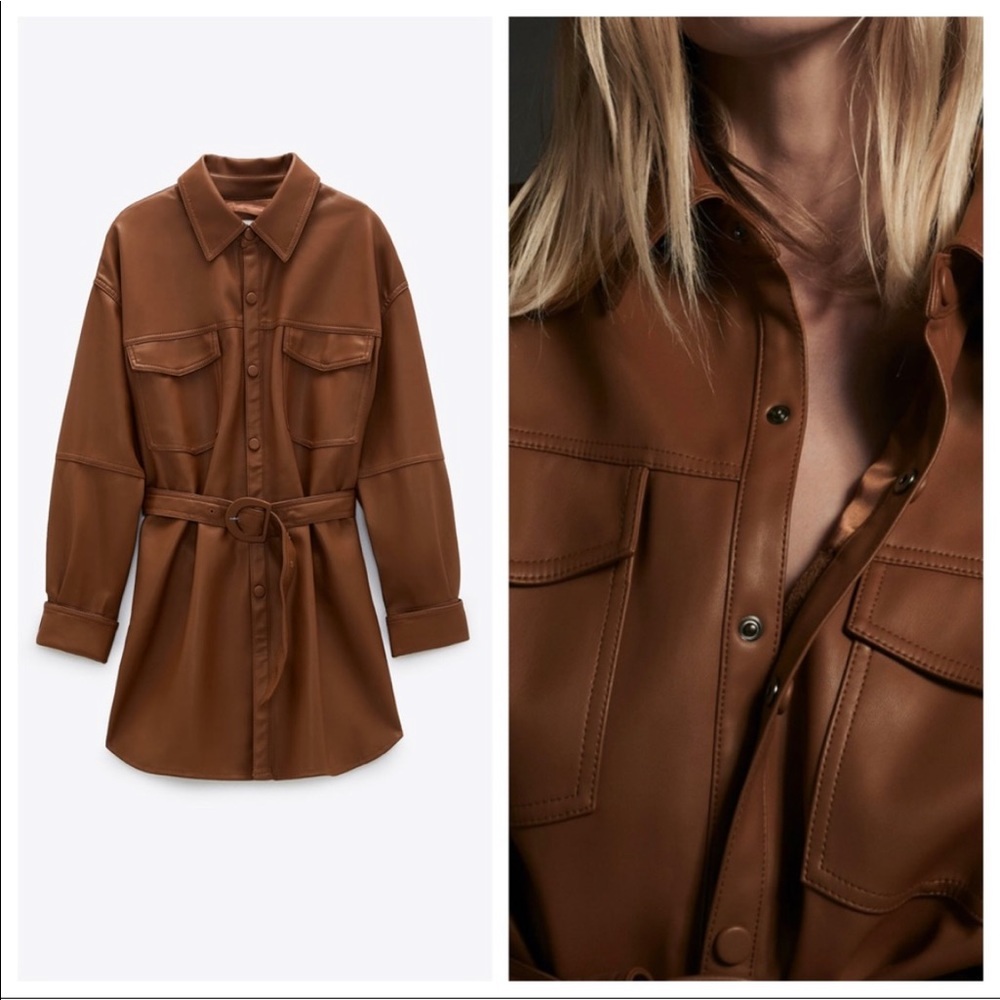 ZARA Brown faux leather jacket